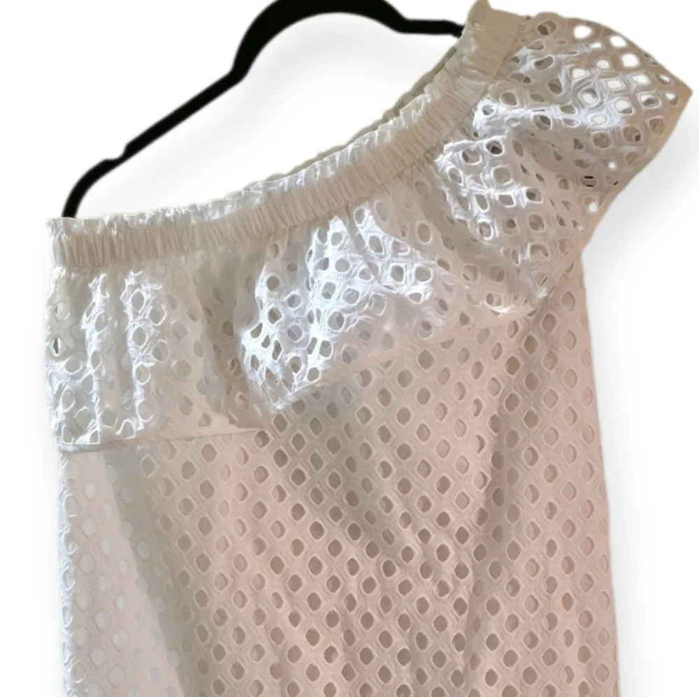 Tory Burch White Zoe Eyelet One Shoulder Feminine Spring Dress